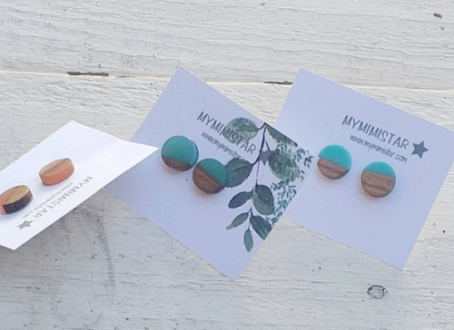 Wooden Stud Round Earrings
