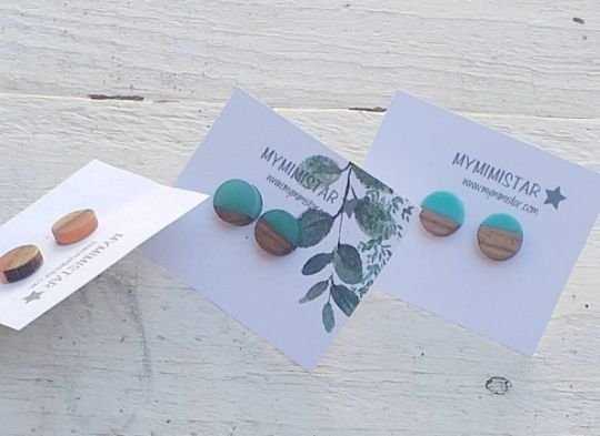 Wooden Stud Round Earrings